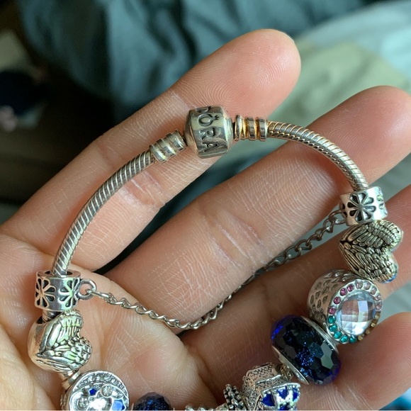 Pandora Snake Bracelet w/ Blue Snowflakes Christmas Theme Charms - Picture 11 of 11